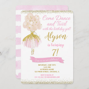 Roze en gouden ballerina daner verjaardag kaart