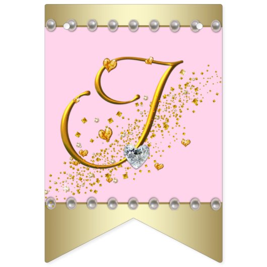 Roze en Gouden Ballerina Parels Baby shower Vlaggetjes (Derde vlag)