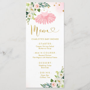 Roze en gouden ballerina tutu babyshower menu