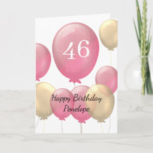Roze en Gouden Ballonnen 46e Verjaardag Kaart