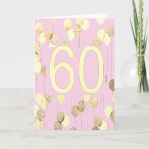 Roze en gouden ballonnen 60e verjaardag kaart