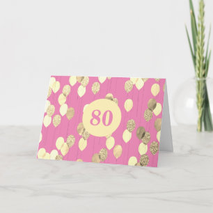 Roze en gouden ballonnen 80e verjaardag kaart