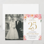 Roze en Gouden Bloem 25ste Verjaardag Kaart (Voorkant / Achterkant)