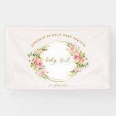 Roze en Gouden bloem Baby meisje baby shower Spandoek (Horizontaal)