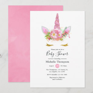 Roze en gouden bloem eenhoorn meisje baby shower kaart