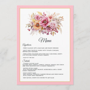 Roze en Gouden Bloemachtige Bruiloft Menu