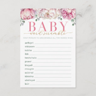 Roze en Gouden Bloemen Baby shower Word Scramble G Informatiekaartje