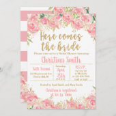 Roze en Gouden Bloemen Bruids Douche Uitnodigingen (Voorkant / Achterkant)