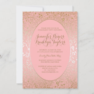 Roze en Gouden Bloemen Engagement Party Kaart