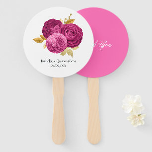 Roze en gouden bloemen Quinceañera handventilator Handwaaier