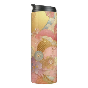 Roze en gouden bloemen thermosbeker