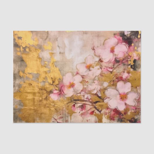 Roze en Gouden Bloemen Tissuepapier (Voorkant)