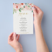 Roze en Gouden Bloemenevenement Diner Papier Menu (Hand)