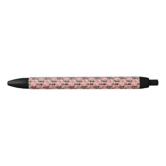 Roze en Gouden Bloemenpen Zwarte Inkt Pen