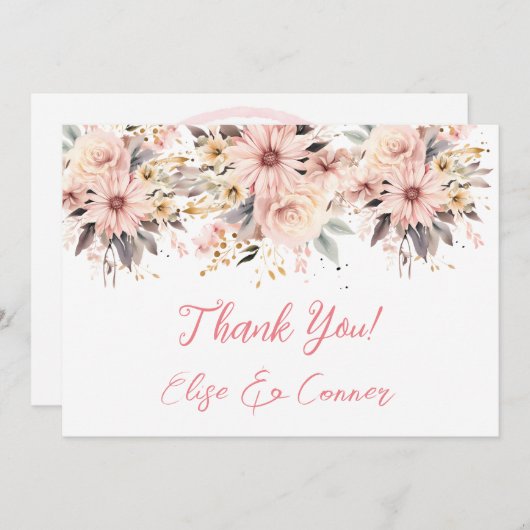 Roze en Gouden Bloemenvlinder Dank u Kaarten (Voorkant / Achterkant)