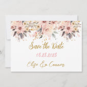 Roze en Gouden Bloemenvlinder Save the Date Cards Kaart (Voorkant)