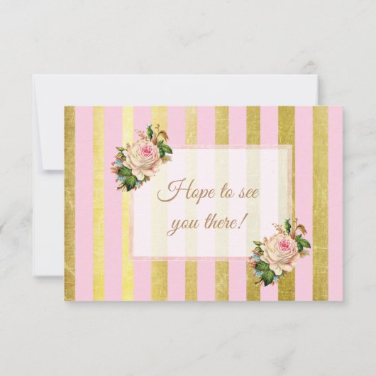 Roze en gouden bloemgestreepte trouw-RSVP kaart (Achterkant)