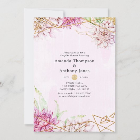 Roze en gouden bloemige geometrische couples babys kaart (Voorkant)