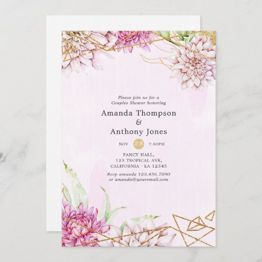 Roze en gouden bloemige geometrische couples babys kaart (Voorkant / Achterkant)