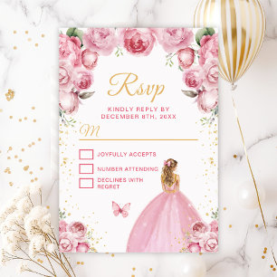 Roze en Gouden Blond Haar Prinses RSVP Kaartje