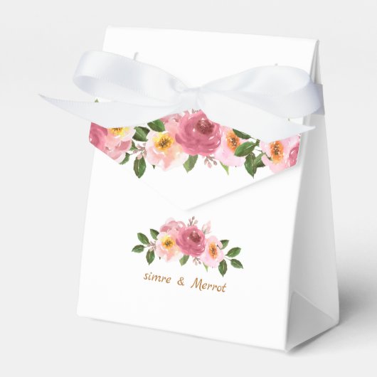 Roze en gouden blos waterverf bruidstaart bedankdoosjes (Voorkant Zijde)