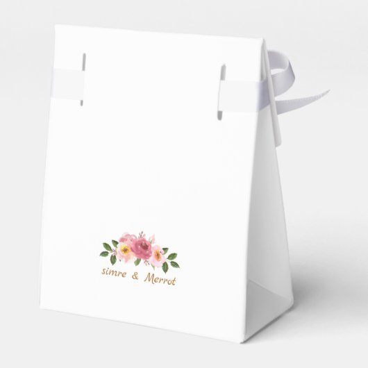 Roze en gouden blos waterverf bruidstaart bedankdoosjes (Achterkant)