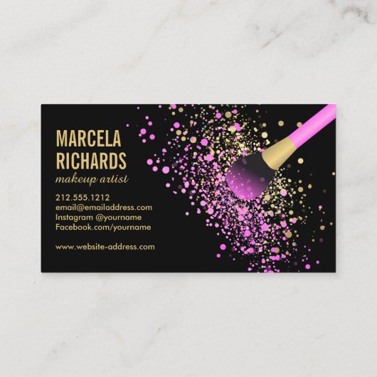 Roze en Gouden Blush Confetti Make-up Artiest Visitekaartje (Achterkant)