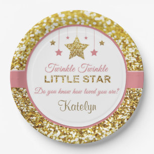 Roze en gouden borden: Twinkle Twinkle kleine ster Papieren Bordje