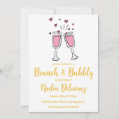 Roze en gouden brunch en bruisend vrijgezellenfees kaart (Voorkant)