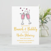 Roze en gouden brunch en bruisend vrijgezellenfees kaart (Staand voorkant)