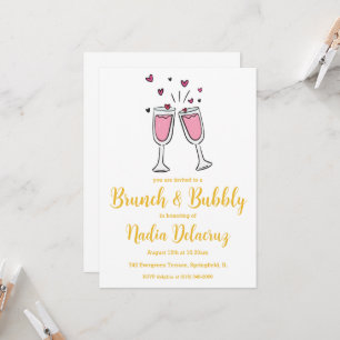 Roze en gouden brunch en bruisend vrijgezellenfees kaart