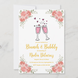Roze en gouden brunch en bruisend vrijgezellenfees kaart
