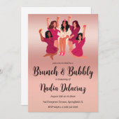 Roze en gouden brunch en bruisend vrijgezellenfees kaart (Voorkant / Achterkant)