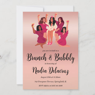 Roze en gouden brunch en bruisend vrijgezellenfees kaart