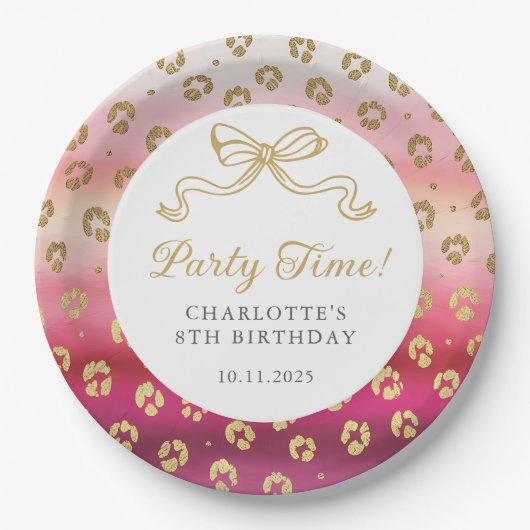 Roze en Gouden Cheetah Leopard Verjaardagsfeest Papieren Bordje (Voorkant)