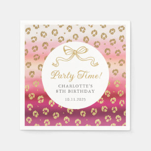 Roze en Gouden Cheetah Leopard Verjaardagsfeest Servet