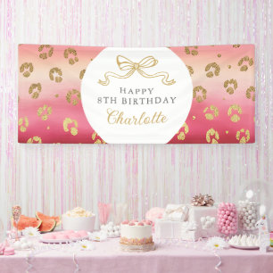 Roze en Gouden Cheetah Leopard Verjaardagsfeest Spandoek