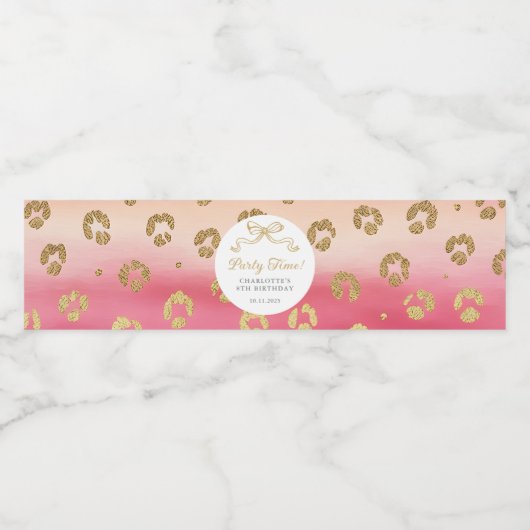 Roze en Gouden Cheetah Leopard Verjaardagsfeest Waterfles Etiket (Enkel label)