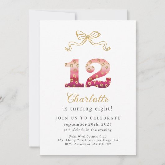 Roze en gouden cheetah luipaard print 12e verjaard kaart (Voorkant)