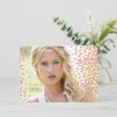 Roze en gouden Confetti Afstuderen aankondiging (Staand voorkant)