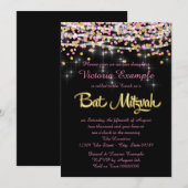 Roze en gouden Confetti Bat Mitswa Kaart (Voorkant / Achterkant)