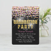 Roze en Gouden Confetti Glitter Afstudeerfeest Kaart (Staand voorkant)