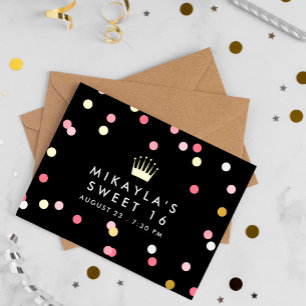 Roze en gouden Confetti Kroon Sweet 16 Birthday Pa Folie Uitnodiging Briefkaart