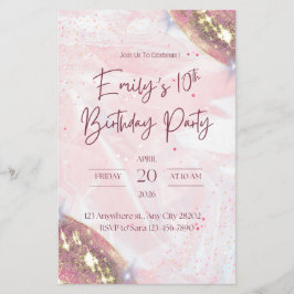 Roze en gouden Confetti verjaardagsfeestje Flyer