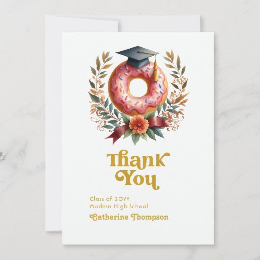 Roze en gouden donuts en graden Afstuderen Bedankkaart (Voorkant)