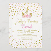 Roze en Gouden Eenhoorn Verjaardag Uitnodiging (Voorkant / Achterkant)