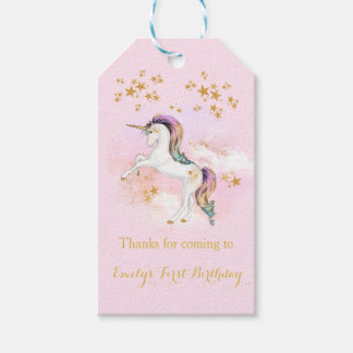 Roze en Gouden Eenhoorn Verjaardagsfeestje Favor T Cadeaulabel