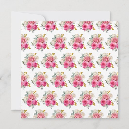 Roze en gouden elegante bloemen verjaardagsfeestje kaart (Achterkant)