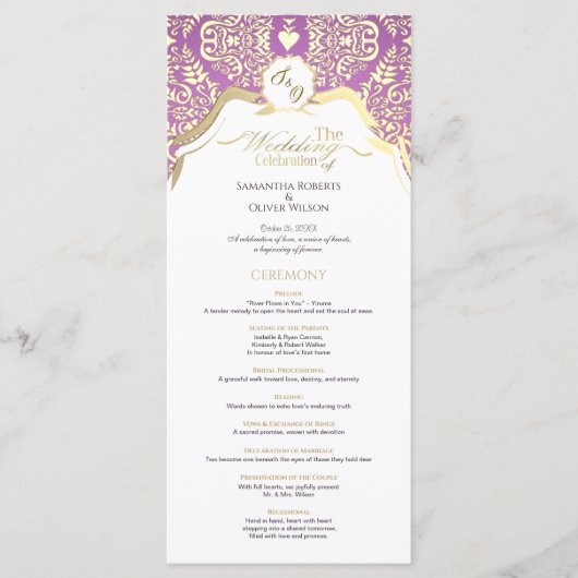 Roze en gouden elegante  bruiloft programma (Voorkant)