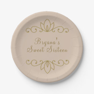 Roze en gouden elegante chique aangepaste feestje papieren bordje